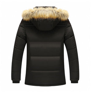 Warm Cotton Jacket Furred Hooded Coat for Men
