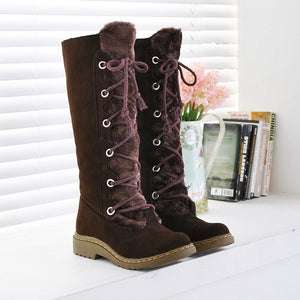 Large Size Stitching Mid Calf Comfortable Lace Up Zipper Winter Knight Boots