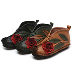 Flower Retro Leather Handmade Shoes