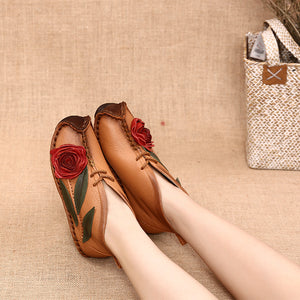 Flower Retro Leather Handmade Shoes