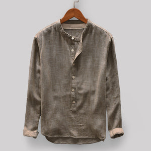Men's Vintage Solid Color Stand Collar Long Sleeve Loose Casual T shirt