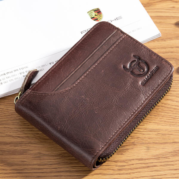 Bullcaptain Zip Around Wallet RFID Blocking Secure Leather Card Holder Wallet