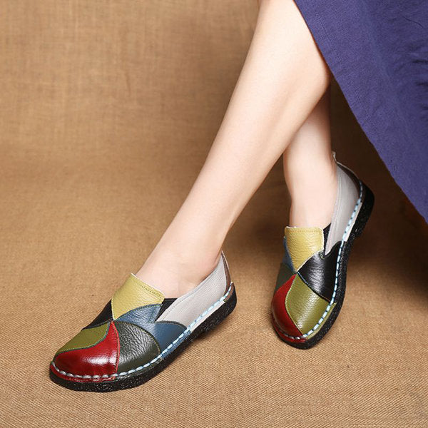 Handmade Splicing Leather Soft Flat Loafers