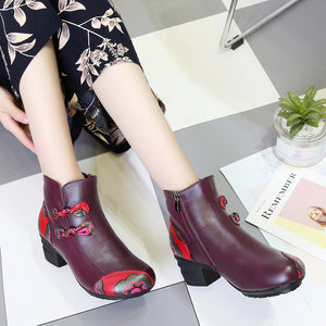 Bow Genuine Leather Vintage Warm Fur Lining Short Boots
