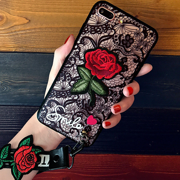 Embossed Embroidery Rose Iphone Case