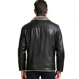 Men's PU Leather Fleece Lining Thickened Warm Suit Collar Casual Jacket