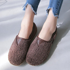 Women Comfortable No Heel Fleece Fur Slip-On Loafers