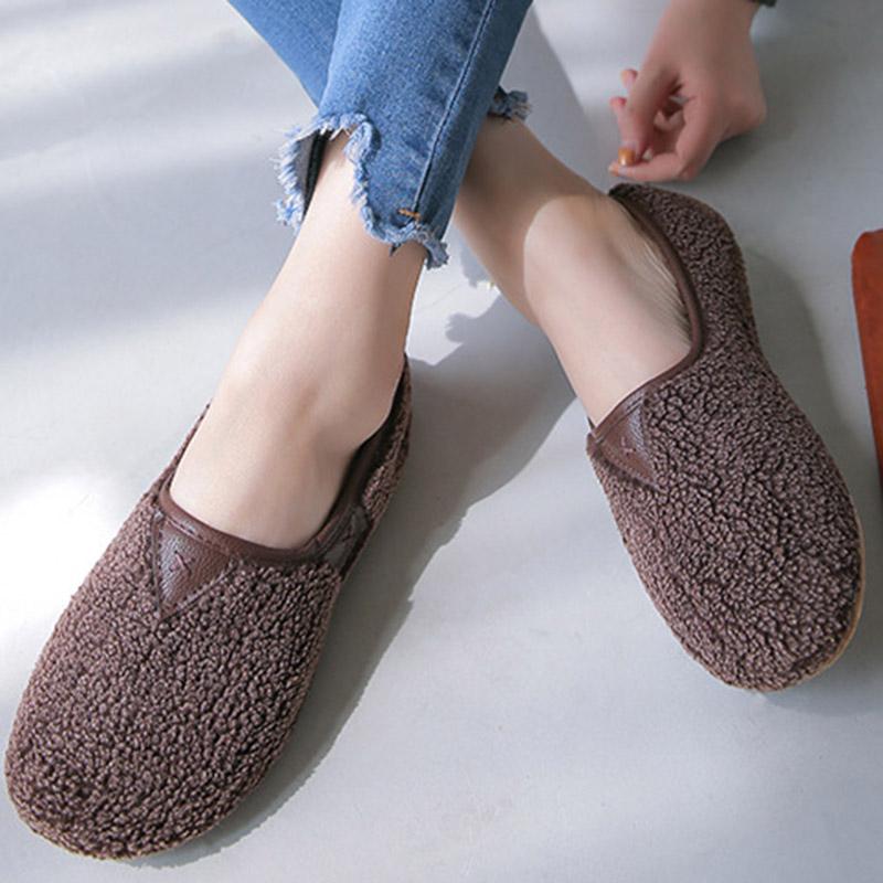 Women Comfortable No Heel Fleece Fur Slip-On Loafers