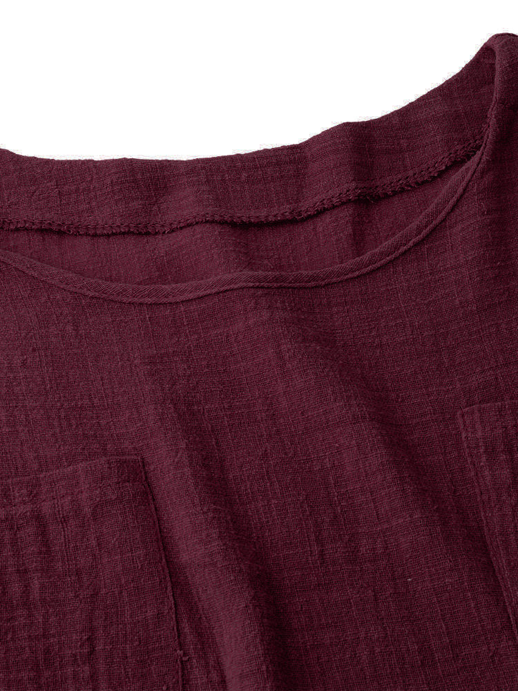 Vintage Pure Color Long Sleeve Pockets Loose Women Shirts
