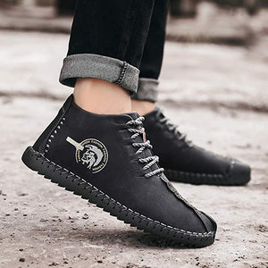 Large Size Men Hand Stitching Leather Non-slip Soft Sole Warm Casual Boots