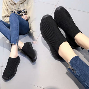 Big Size Women Running Sneakers Athletic Breathable Mesh Solid Color Socks Shoes