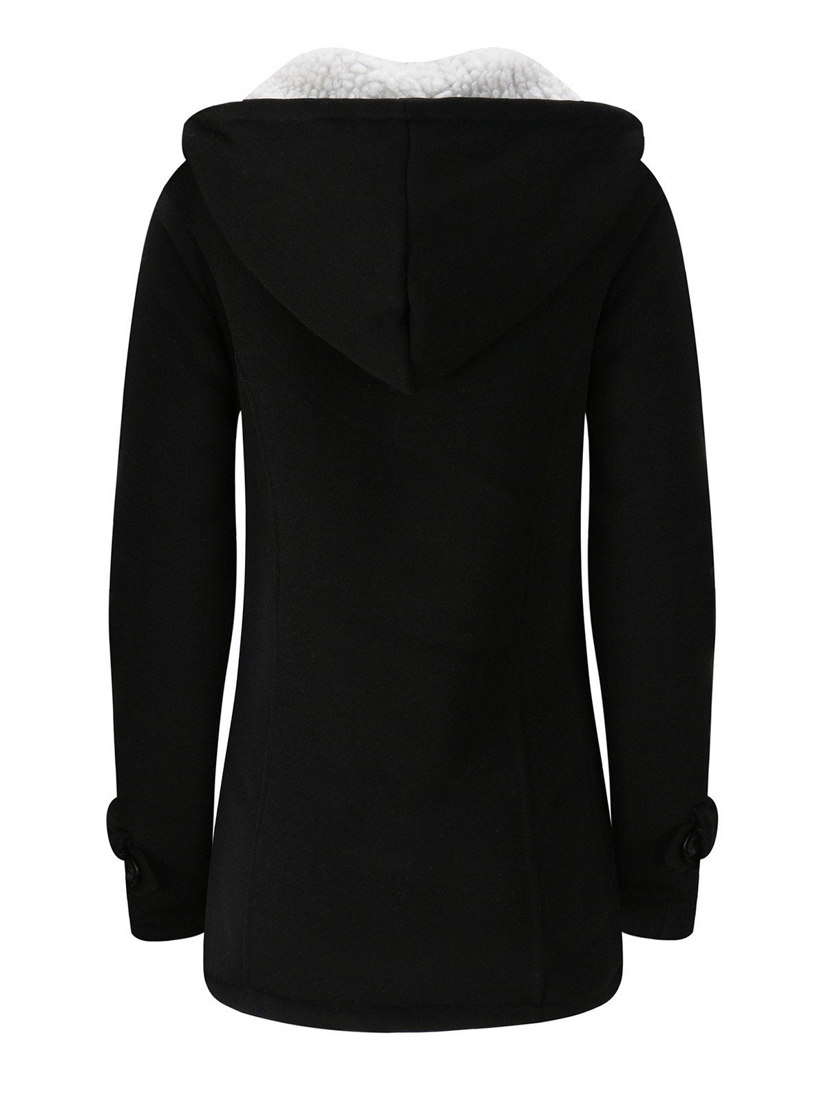 Women Horn Button Cotton Fleece Hooded Duffle Coat