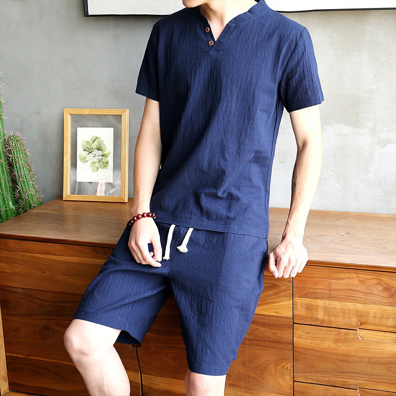 Men's Chinese Style Sets Short-sleeved T-shirt + Shorts Casual Two-piece