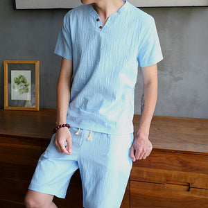 Men's Chinese Style Sets Short-sleeved T-shirt + Shorts Casual Two-piece