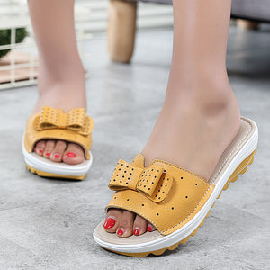 Knot Leather Slip on Wedge Sandals