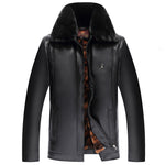 Mens Leather Lapel Thicken Jacket PU Solid Color Casual Business Woolen Coat