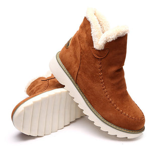 Big Size Pure Color Warm Fur Lining Winter Ankle Snow Boots For Women