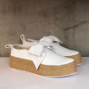 Bowknot Slip On Low Heel Casual Shoes