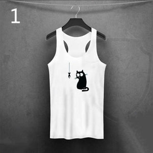Cat Print Women Sleeveless Vest Sports Shirt