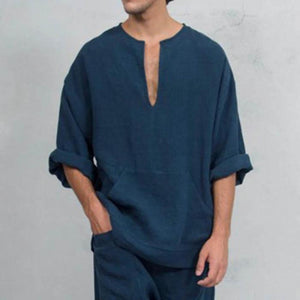 Men's Loose Fit Deep V Neck Comfort Bell Sleeve T-Shirts