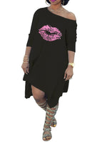 Lips Print Irregular T-shirt Dress