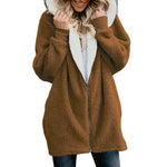 Zipper Cashmere Solid Sweet Long Sleeve Hoodie Teddy Bear Coat