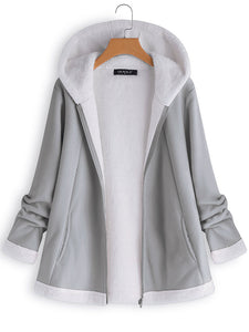 Casual Hooded Zipper Pocket Long Sleeve Fleece Coats For Women