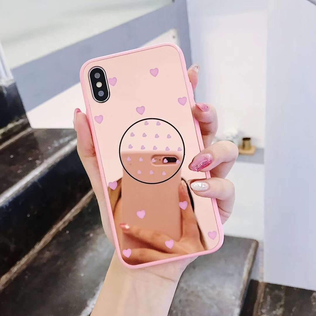 Heart Print With Mirror Phone Case For iPhone with Phone Holder