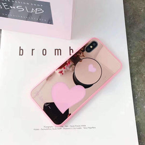 Heart Print With Mirror Phone Case For iPhone with Phone Holder