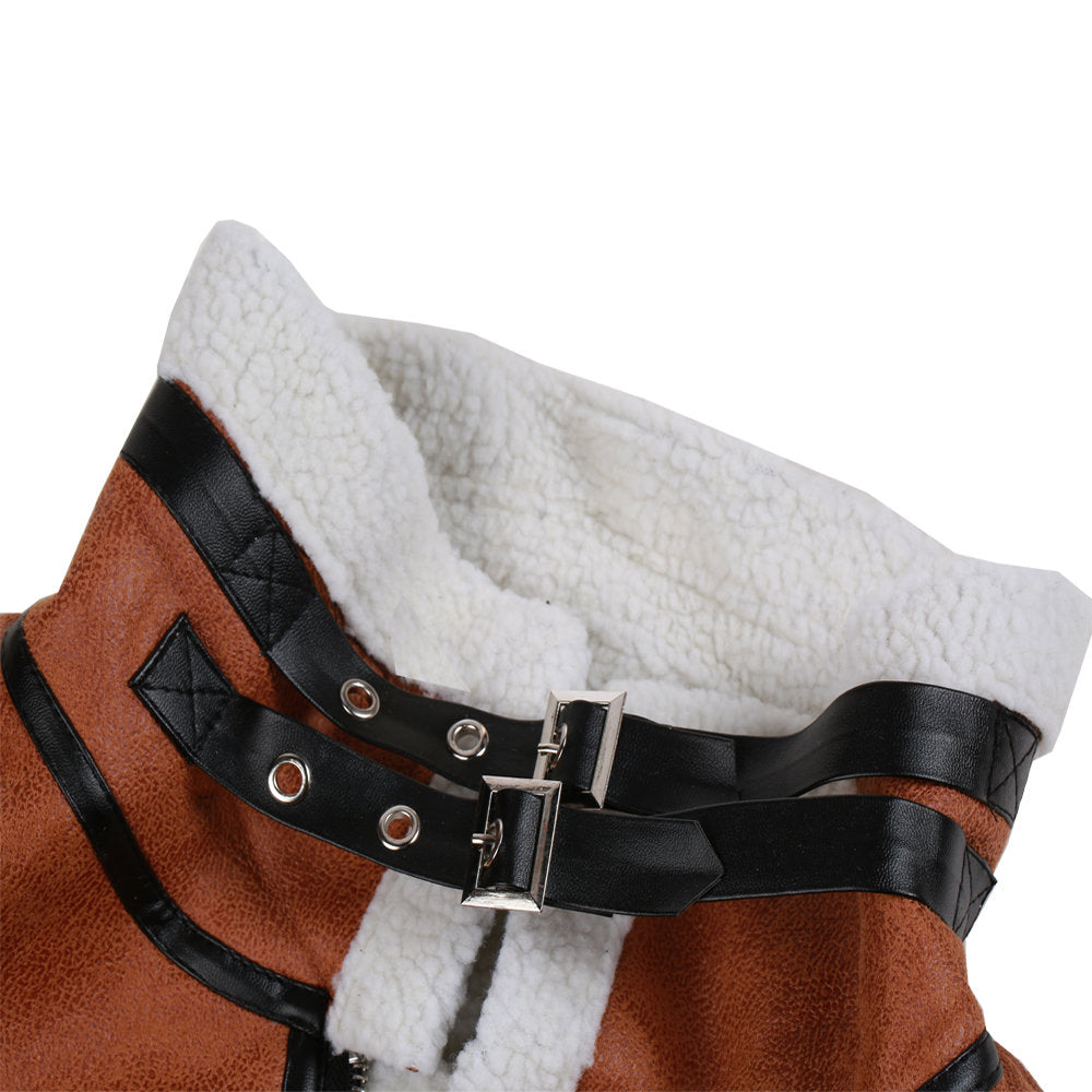 Mens PU Leather Fleece Lining Coat