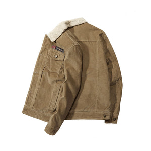 Corduroy Stand-Up Collar Atmosphere Casual Plus Fleece Warm Jacket