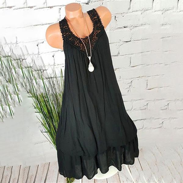 Casual Hollow-out Double-layer Solid Color Dresses