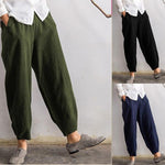 Vintage Elastic Waist Solid Color Pants with Pocket