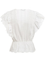 Women Elegant Ruffle High Waist Embroidery Cotton Shirt