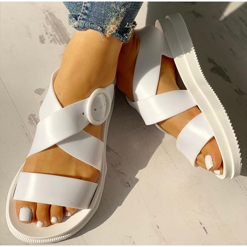 Flat Gladiator Open Toe Buckle Soft Jelly Sandals