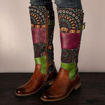 Retro Zipper Ethnic Style Stitching Color Boots