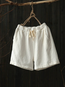 6 Colors Pockets Linen Casual Solid Drawcord Plus Size Shorts