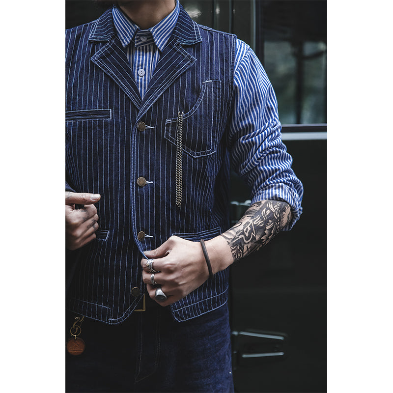 Men's Striped Denim Suit Vest