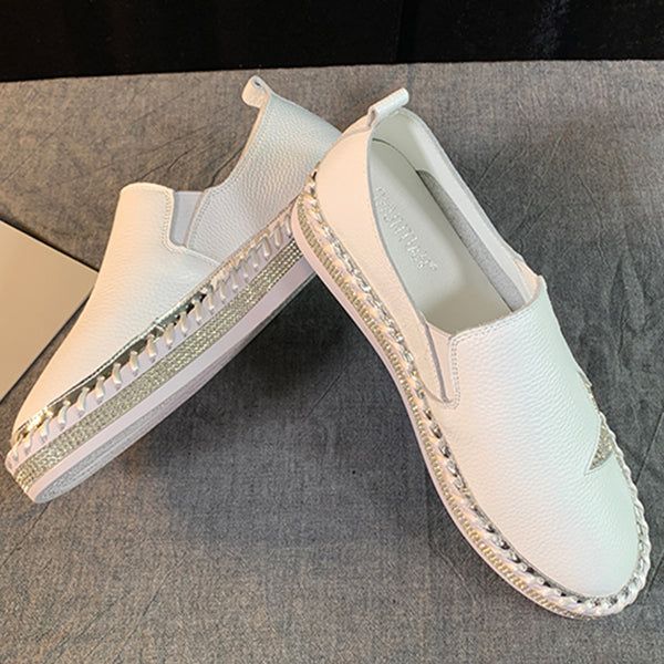 Women Genuine Leather  Star Loafers Flats