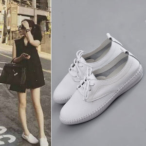 Women Casual Lace Up White Flat Shoes