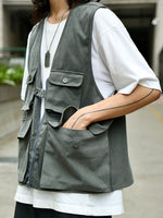 Japanese Retro Loose Tooling Big Pocket Vest