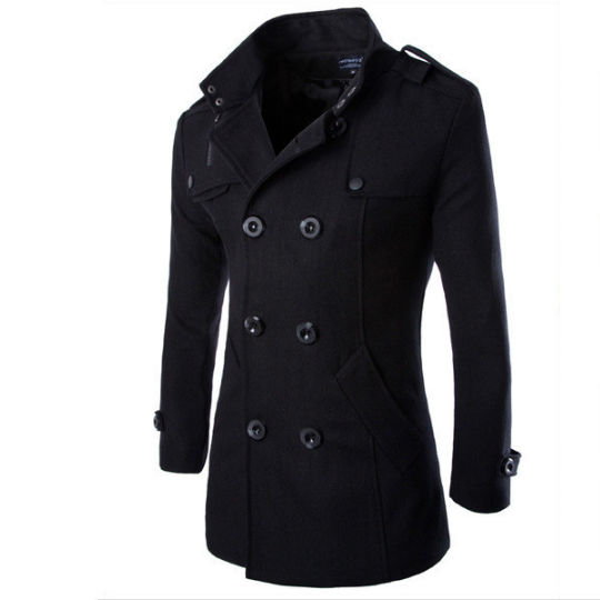 Mens Double Breasted Mid-long Woolen Trench Coat