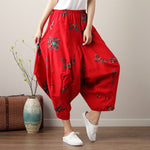 Ethnic Print Loose Linen Irregular Vintage Pants