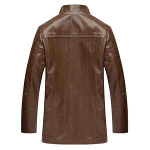 Men's Winter Casual Thicken Fleece Lining Warm Single-breasted PU Jacket Coat