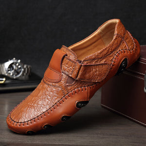 Men Large Size Hand Stitching Hook Loop Soft Sole Casual Driving Shoes