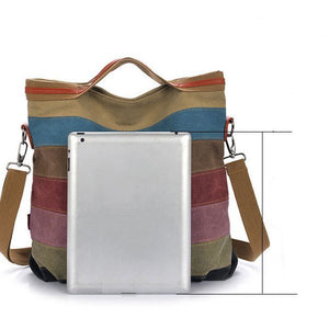 Women Canvas Striped Contrast Color Canvas Crossboby Bags