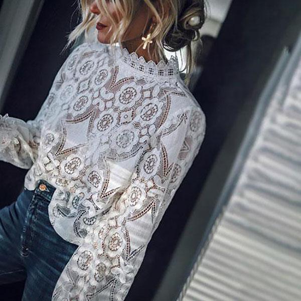 Sexy Lace Solid Color Blouses