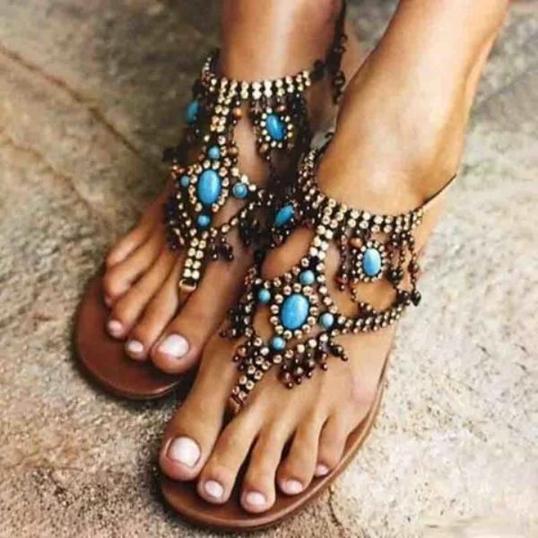 Women Artificial Leather Sandals Casual Flip Flops Plus Size Bohemia Shoes