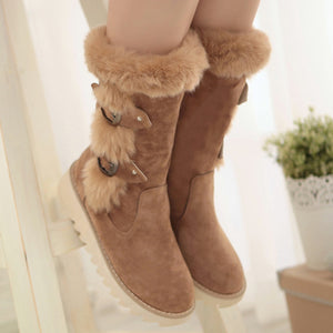 Large Size Buckle Decoration Slip On Mid Calf Warm Knight Boots