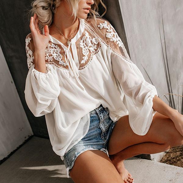 Sexy Lace Hollow Loose Blouse